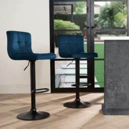 OHS Set of 2 Adjustable Velvet Bar Stools - Navy - thumbnail 1