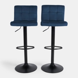 OHS Set of 2 Adjustable Velvet Bar Stools - Navy - thumbnail 2