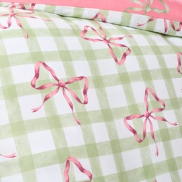 OHS Bow Print Gingham Duvet Cover & Frill Edge Pillowcase Set - Double - thumbnail 4