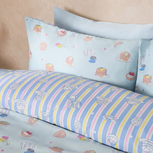 OHS Patisserie Print Reversible Duvet Cover Set, Blue - Single - image 1