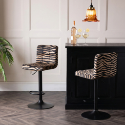 OHS Set of 2 Zebra Print Adjustable Velvet Bar Stools - Monochrome