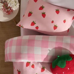 OHS Reversible Strawberry Gingham Duvet Set, Pink - Single - thumbnail 3