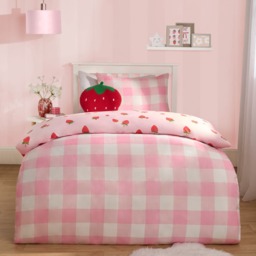 OHS Reversible Strawberry Gingham Duvet Set, Pink - Single - thumbnail 2