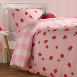 OHS Reversible Strawberry Gingham Duvet Set, Pink - Single - thumbnail 4