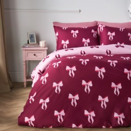 OHS Bow Print Reversible Duvet Cover Set, Burgundy/Pink - Double