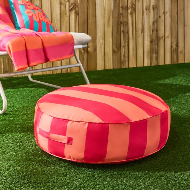 OHS Indoor/Outdoor Stripe Print Round Filled Cushion - Orange/Pink - image 1