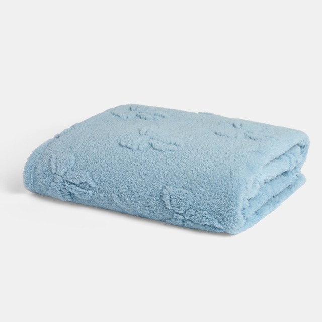OHS Tufted Bow Teddy Fleece Throw, Blue - 180 x 200cm - image 1
