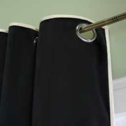 OHS Piped Edge Velvet Eyelet Curtains, Black/Cream - 66 x 90in - thumbnail 3