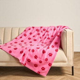 OHS Pet Paw Print Fleece Throw - Pink/Red - thumbnail 2