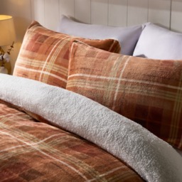 OHS Autumn Check Fleece Duvet Cover Set, Rust - Single - thumbnail 2