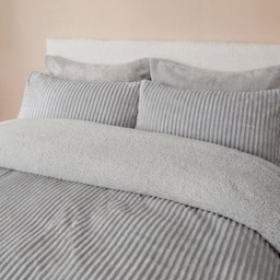 OHS Ribbed Fleece Duvet Cover Set, Silver - Double - thumbnail 2