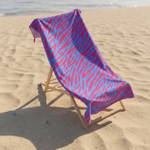 OHS Neon Zebra Beach Towel - Pink/Blue - image 1