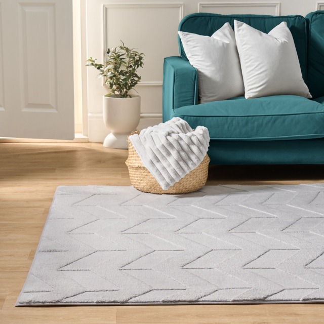 OHS Chevron Carved Rug, Grey - 120 x 170cm - image 1