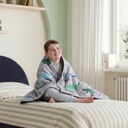 OHS Kids Teddy Fleece Dinosaur Weighted Blanket, Grey - 3kg