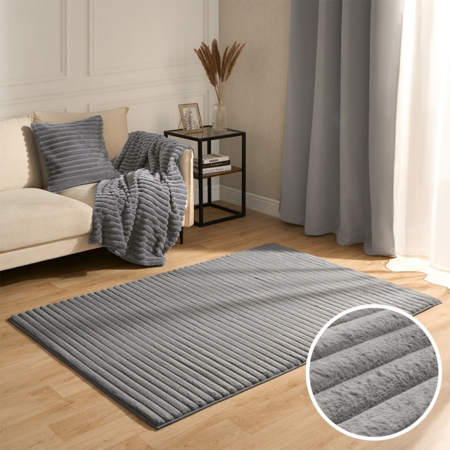 OHS Faux Fur Ribbed Rug, Grey - 120 x 170cm - image 1