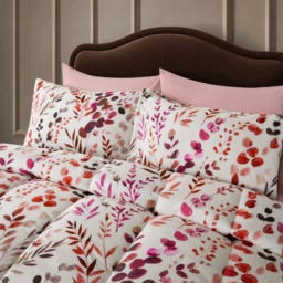 OHS Floral Print Coverless 10.5 Tog Duvet Set, White/Burgundy - King - thumbnail 2