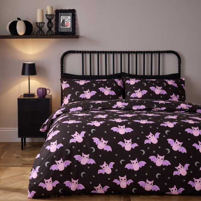 OHS Bat Print Duvet Cover Set, Black - Double - image 1