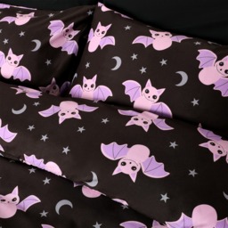 OHS Bat Print Duvet Cover Set, Black - Double - thumbnail 2