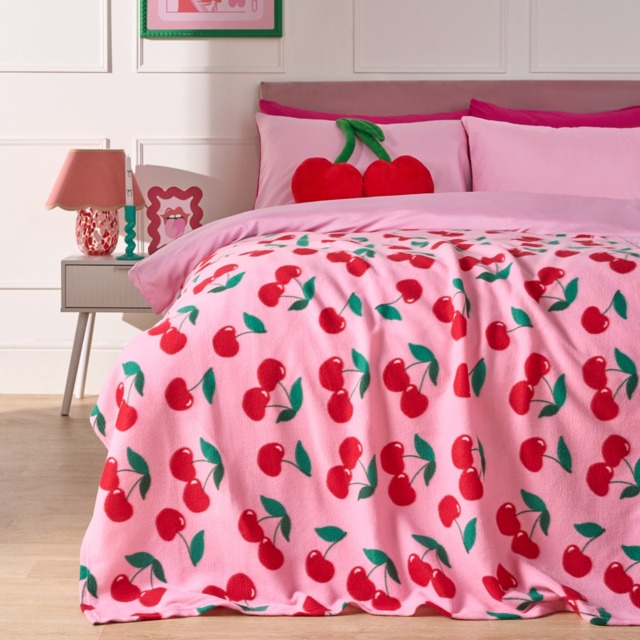 OHS Cherry Print Fleece Throw - Pink/Red - image 1