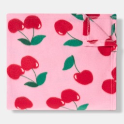 OHS Cherry Print Fleece Throw - Pink/Red - thumbnail 4