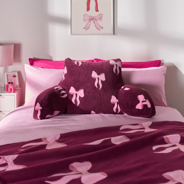 OHS Bow Print Cuddle Cushion - Burgundy - image 1