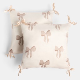 OHS 4 Pack Bow Print Cushion Covers - Cream - thumbnail 3