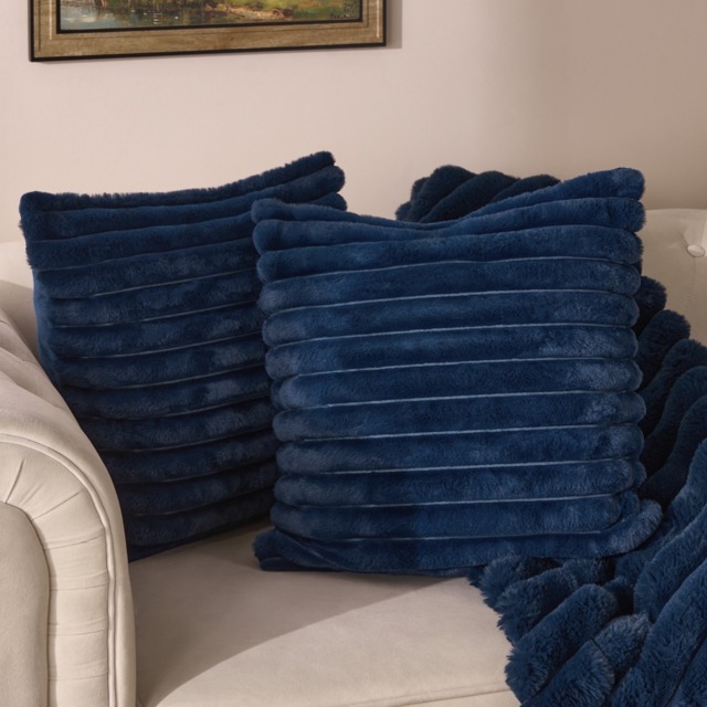OHS 4 Pack Faux Fur Thick Ribbed Cushion Covers, Navy - 45 x 45cm - image 1