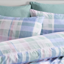 OHS Watercolour Check Print Duvet Set, Blue - King - thumbnail 3