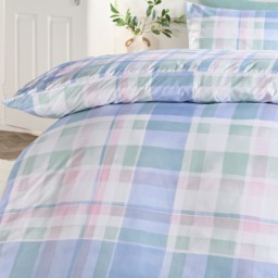 OHS Watercolour Check Print Duvet Set, Blue - King - thumbnail 4