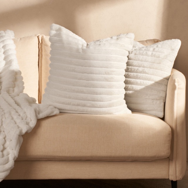 OHS 2 Pack Faux Fur Thick Ribbed Cushion Covers - White - image 1