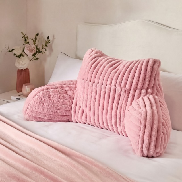 OHS Ribbed Faux Fur Cuddle Cushion with Heatable Pocket - Blush - image 1