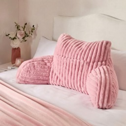 OHS Ribbed Faux Fur Cuddle Cushion with Heatable Pocket - Blush - thumbnail 1