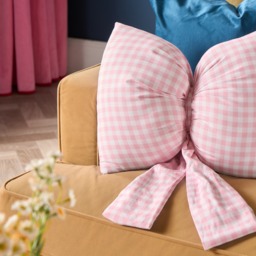 OHS Gingham Print Bow Shaped Cushion - Pink - thumbnail 2