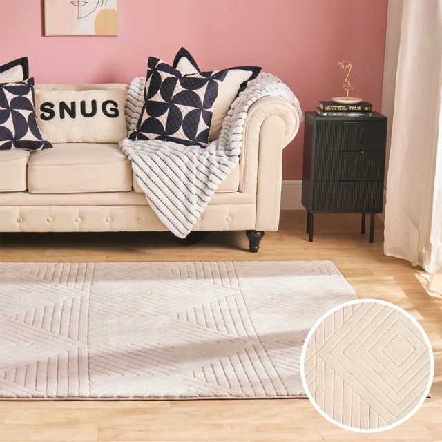 OHS Tufted Geometric Rug, Stone - 120 x 170cm - image 1
