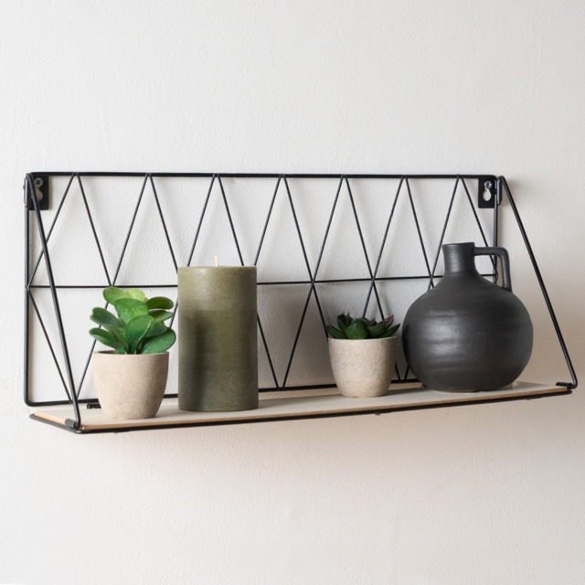 OHS Wire & Wood Geometric Wall Shelf - Black - image 1