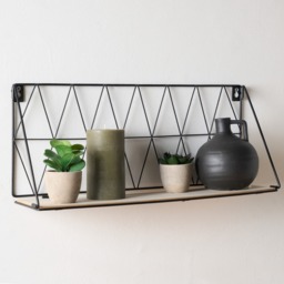OHS Wire & Wood Geometric Wall Shelf - Black - thumbnail 1
