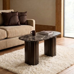 OHS Madison Marble Effect Ribbed Coffee Table - Dark Brown - thumbnail 1