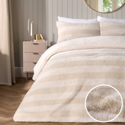 OHS Tufted Boucle Stripe Fleece Duvet Cover Set, Natural - Double