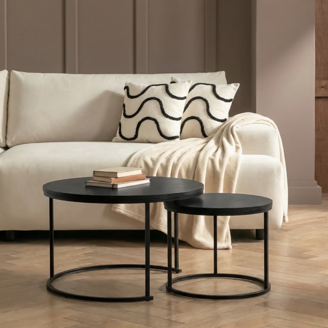 OHS Nest of 2 Round Coffee Tables - Black - image 1