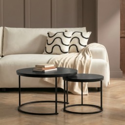 OHS Nest of 2 Round Coffee Tables - Black - thumbnail 1