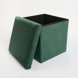OHS Matte Velvet Foldable Cube Storage Ottoman - Forest Green - thumbnail 5