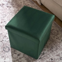 OHS Matte Velvet Foldable Cube Storage Ottoman - Forest Green - thumbnail 3