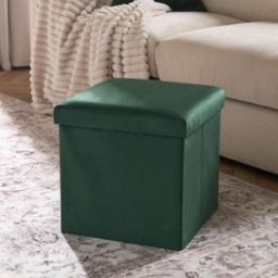 OHS Matte Velvet Foldable Cube Storage Ottoman - Forest Green - thumbnail 1