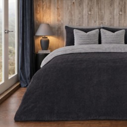 OHS Teddy Fleece Reversible Duvet Cover Set, Charcoal Grey - Super King