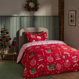 OHS Santa Stop Here Slogan Reversible Duvet Cover Set, Red/White - Single