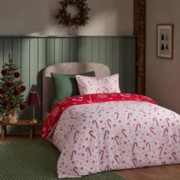 OHS Santa Stop Here Slogan Reversible Duvet Cover Set, Red/White - Single - thumbnail 2