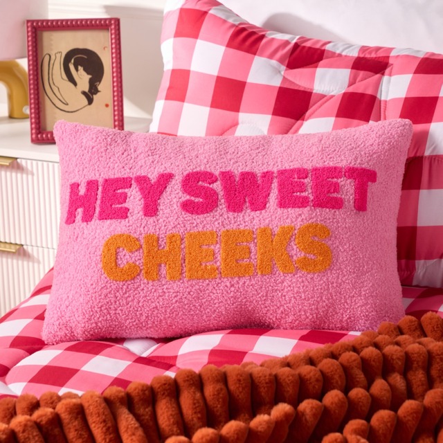 OHS Hey Sweet Cheeks Slogan Cushion - Pink/Orange - image 1