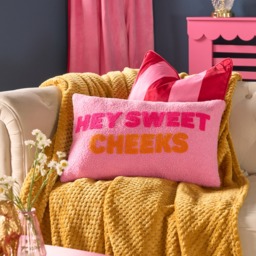 OHS Hey Sweet Cheeks Slogan Cushion - Pink/Orange - thumbnail 2