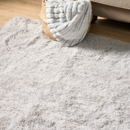 OHS Soft Fluffy Rug Anti-Slip Plain Shaggy Floor Mat, Silver - 160 x 230cm - thumbnail 2