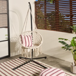 OHS Macrame Knotted Swing Chair - Cream